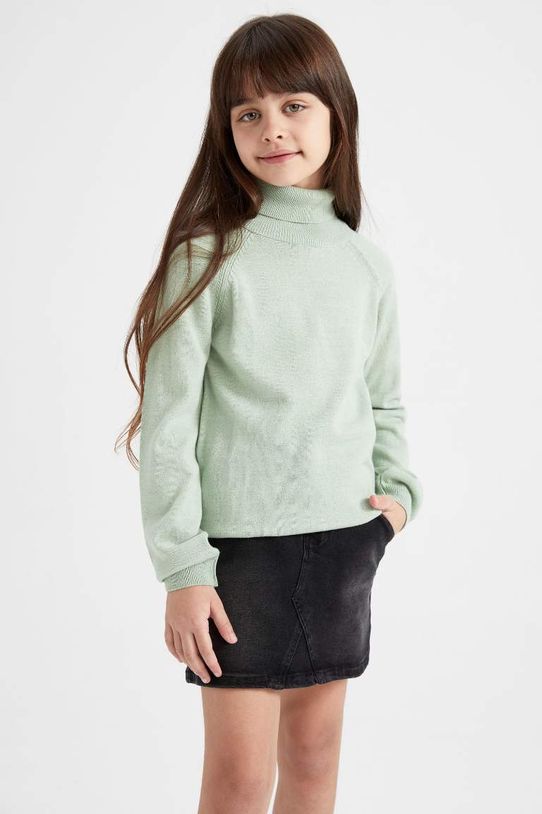 Kız Çocuk Regular Fit Balıkçı Yaka Kazak