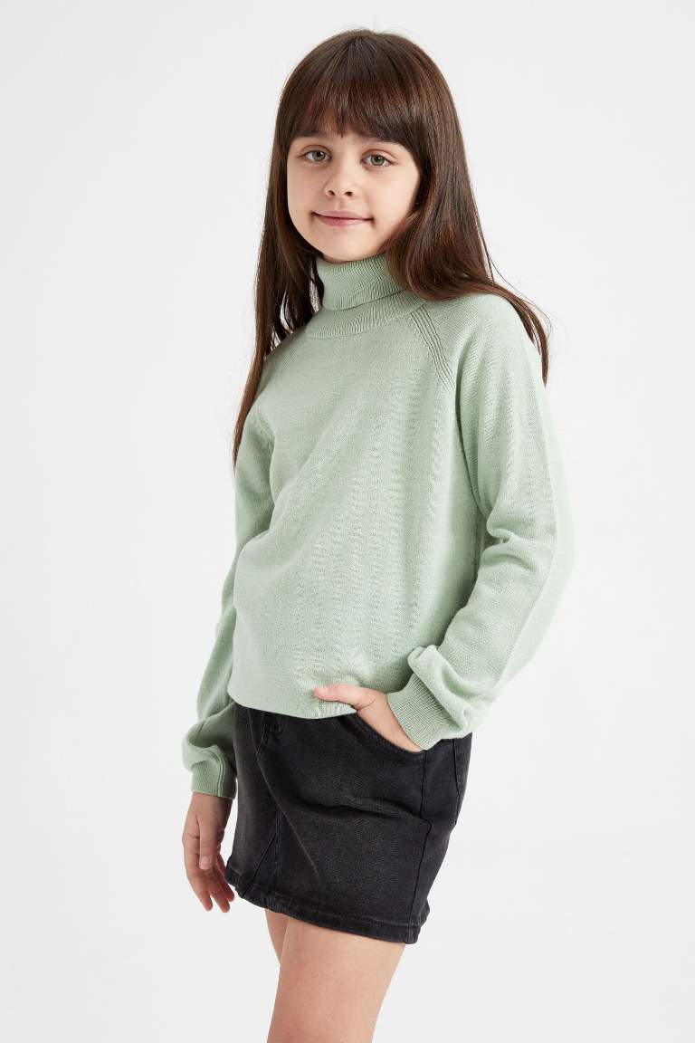 Kız Çocuk Regular Fit Balıkçı Yaka Kazak