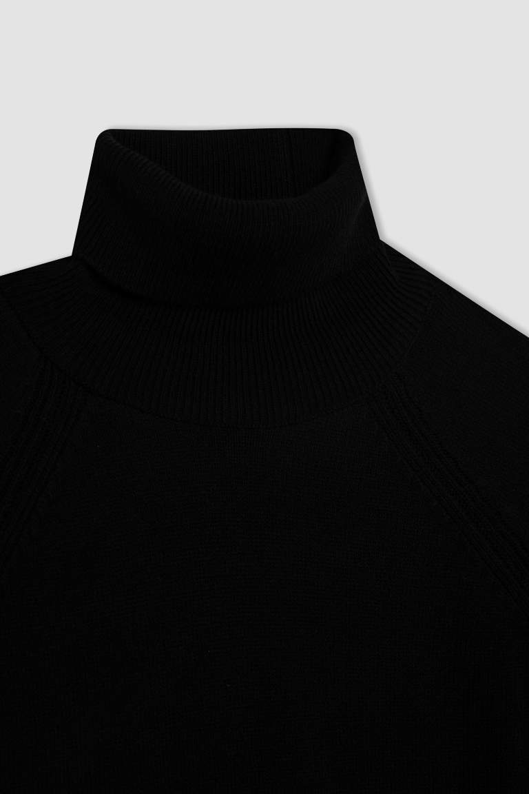 Girl Black Turtleneck Basic Knitted Pullover