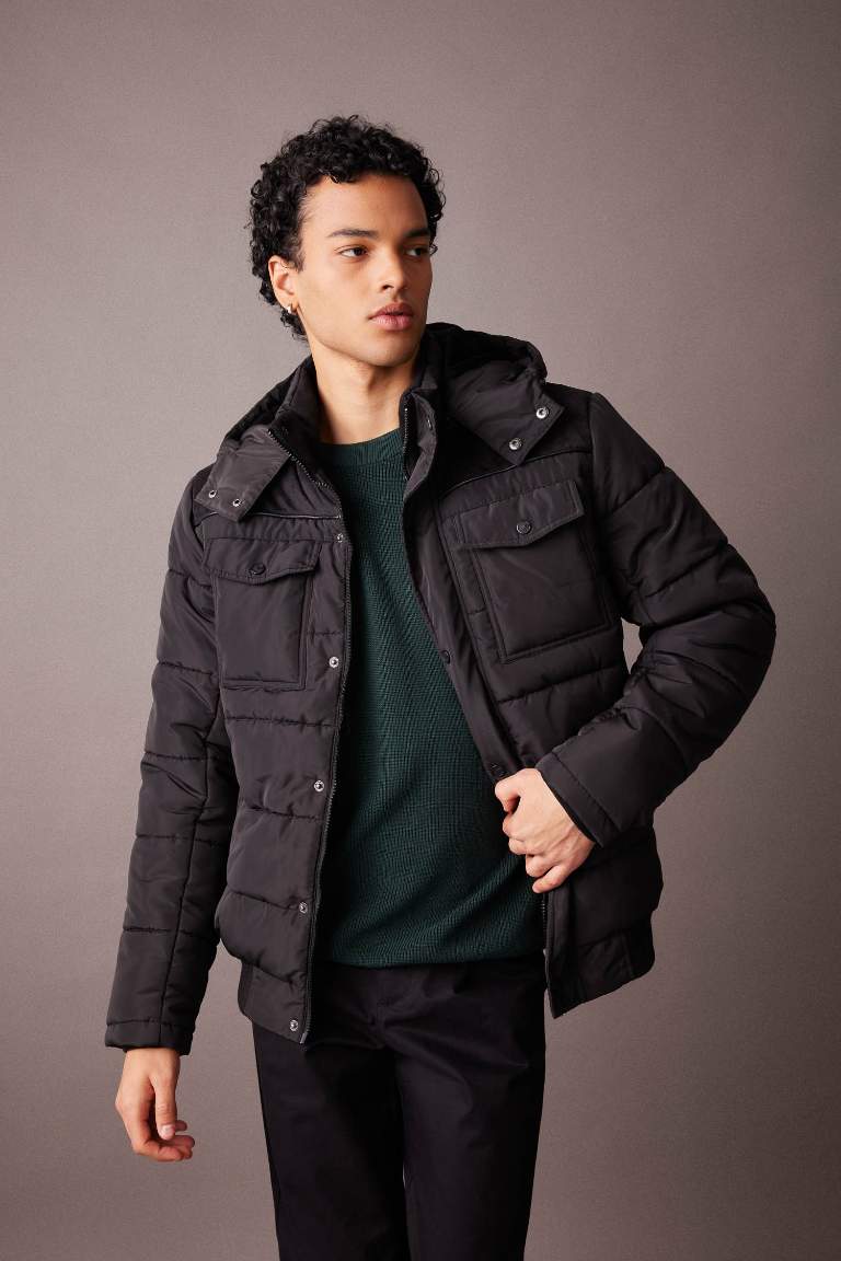 Su İtici Slim Fit Dar Kesim Kapüşonlu Fermuarlı Çıtçıtlı Cepli Astarlı Mont