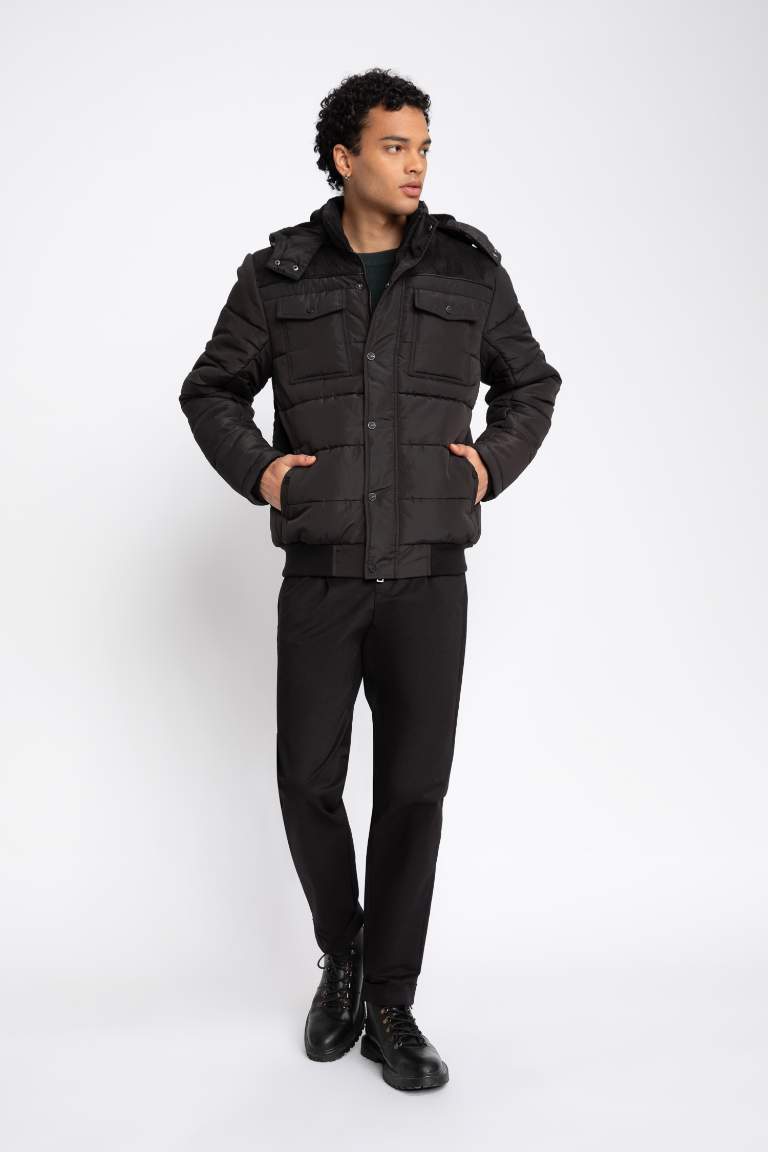 Su İtici Slim Fit Dar Kesim Kapüşonlu Fermuarlı Çıtçıtlı Cepli Astarlı Mont
