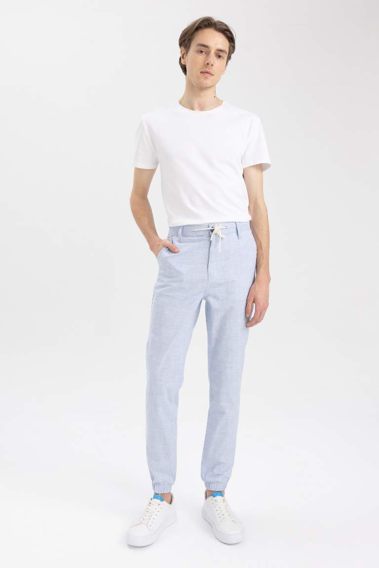 Beli Bağcıklı Keten Görünümlü Yazlık Jogger Pantolon