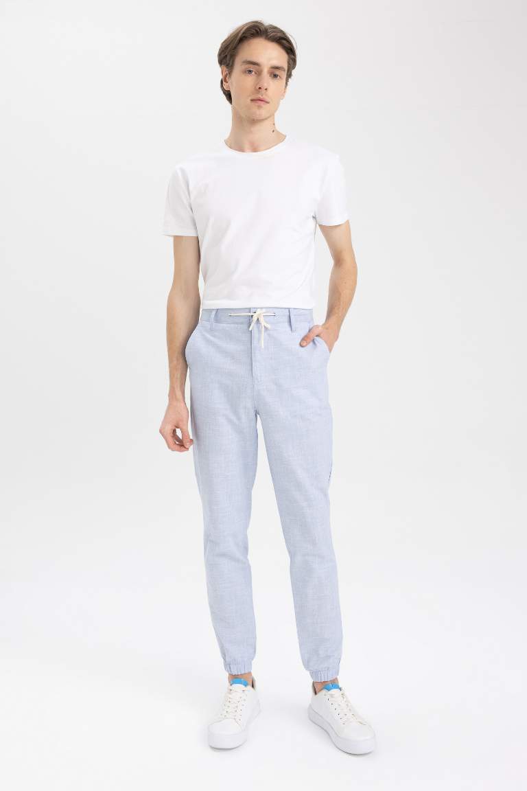 Beli Bağcıklı Keten Görünümlü Yazlık Jogger Pantolon