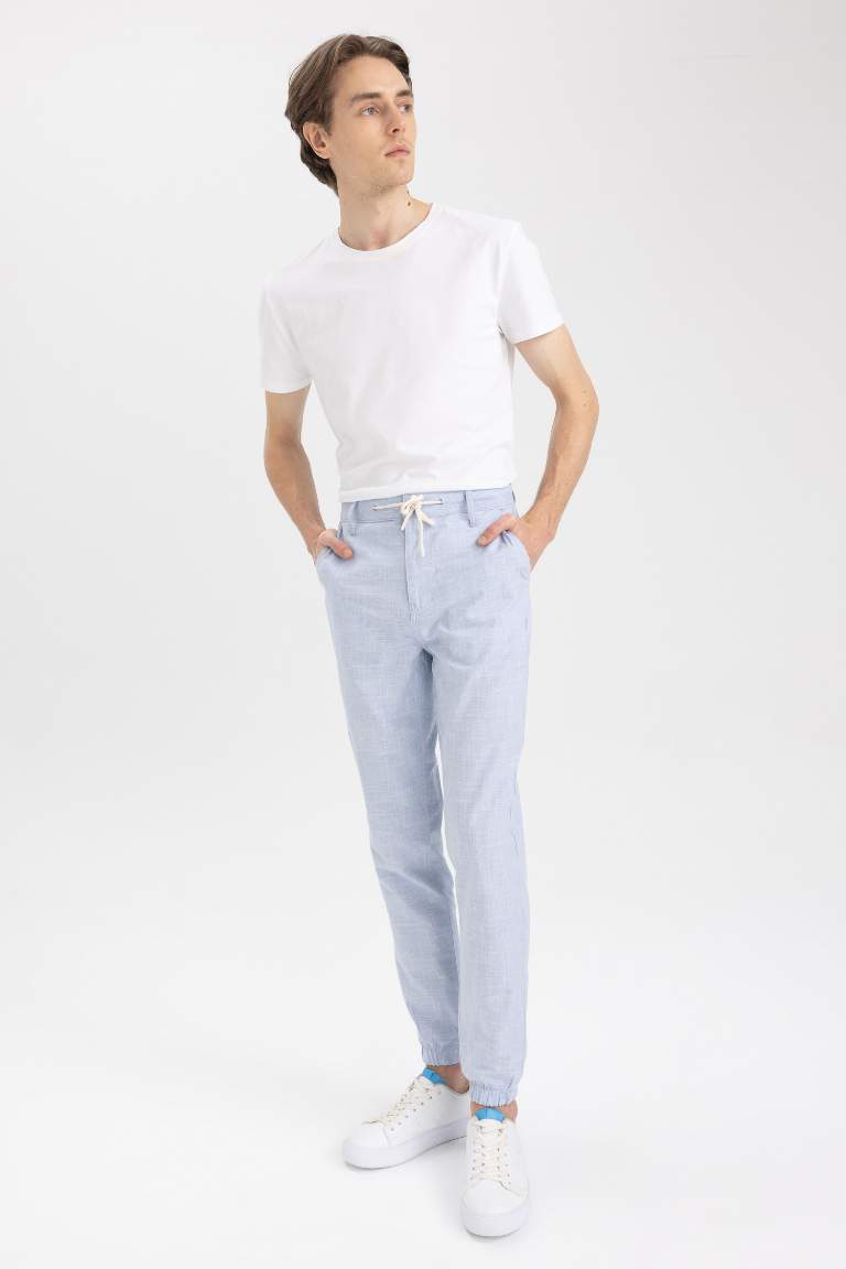 Beli Bağcıklı Keten Görünümlü Yazlık Jogger Pantolon