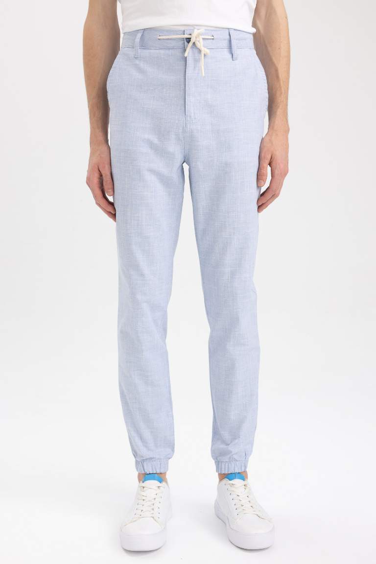 Beli Bağcıklı Keten Görünümlü Yazlık Jogger Pantolon