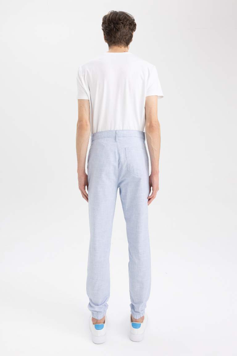 Beli Bağcıklı Keten Görünümlü Yazlık Jogger Pantolon