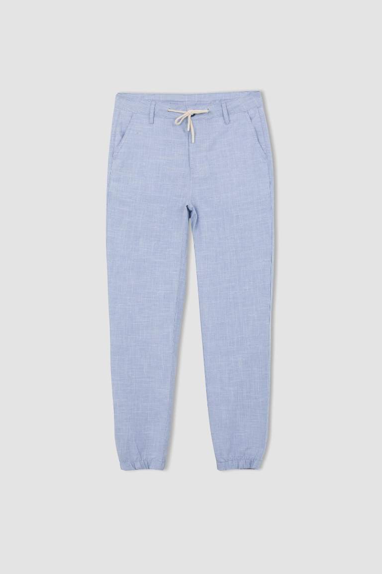 Beli Bağcıklı Keten Görünümlü Yazlık Jogger Pantolon
