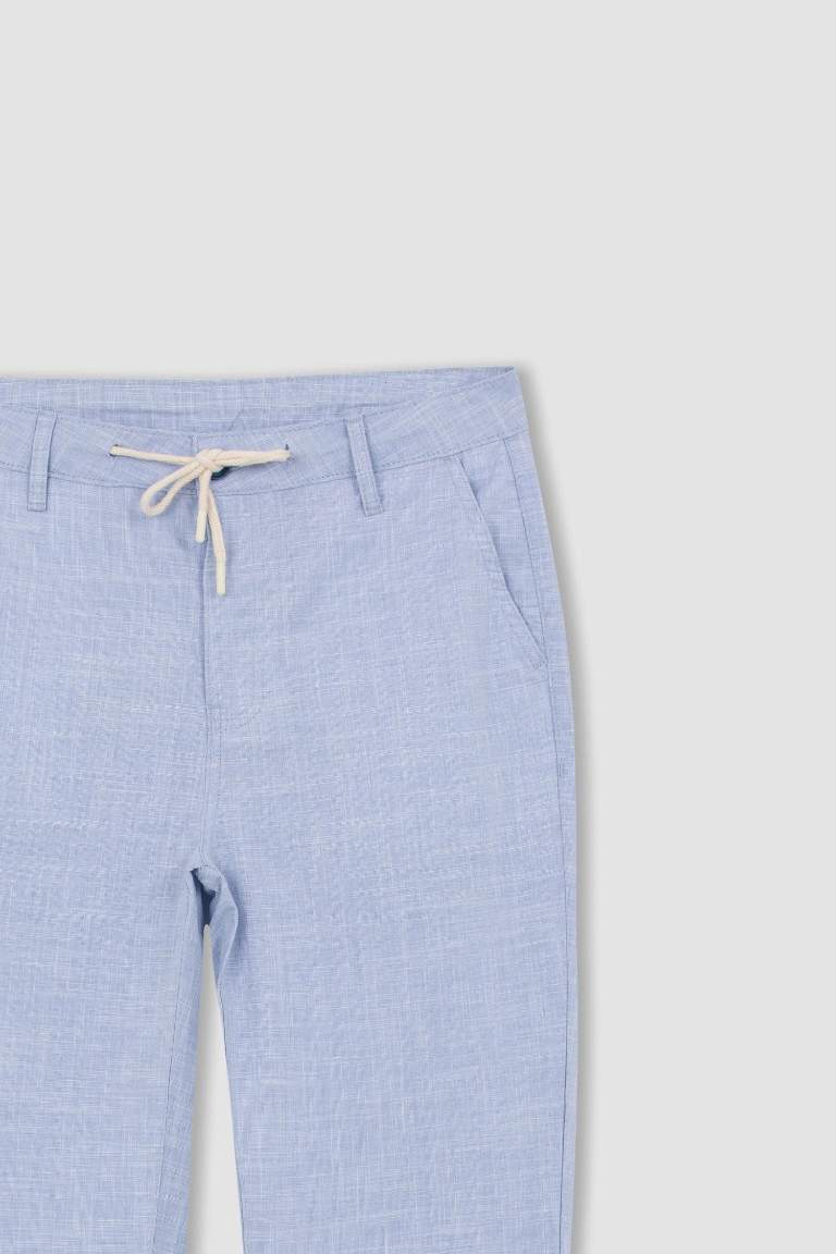 Beli Bağcıklı Keten Görünümlü Yazlık Jogger Pantolon