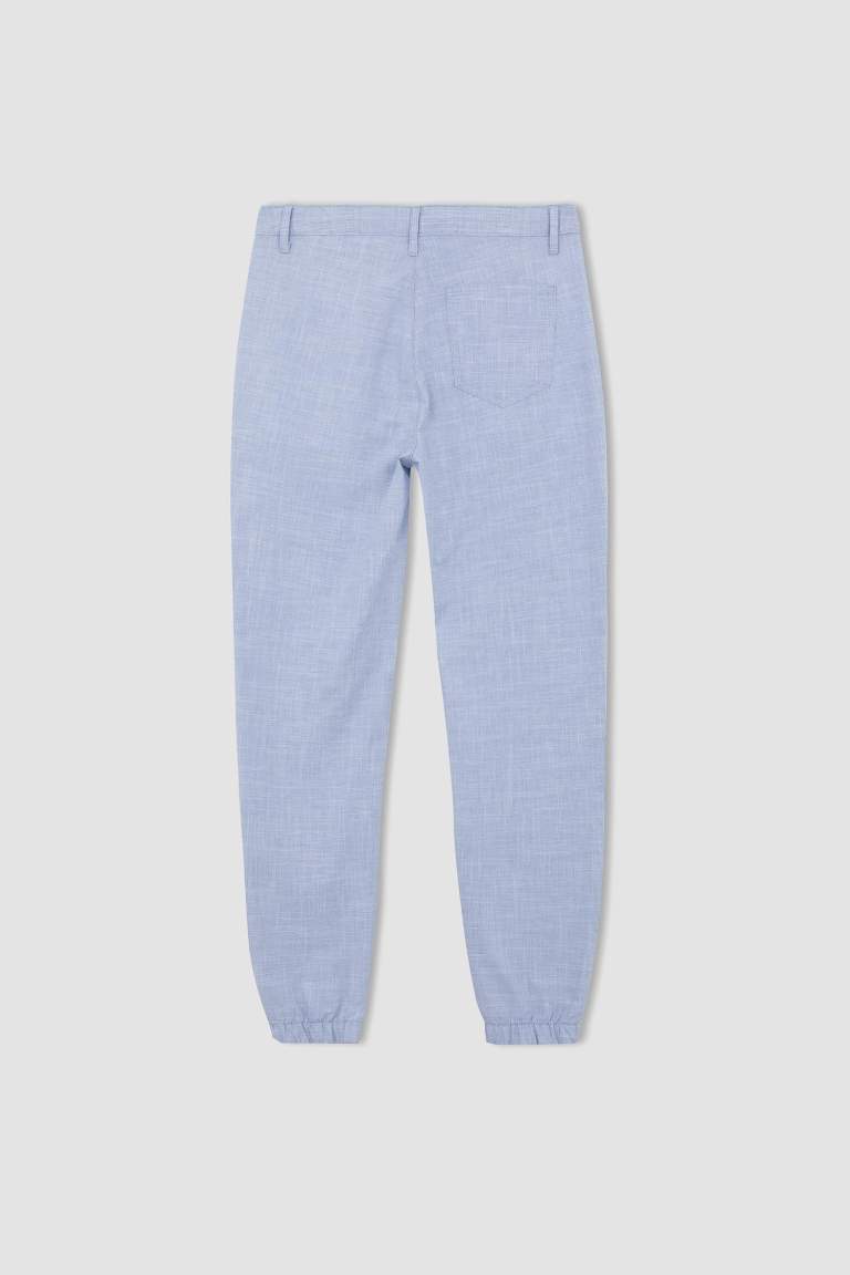 Beli Bağcıklı Keten Görünümlü Yazlık Jogger Pantolon