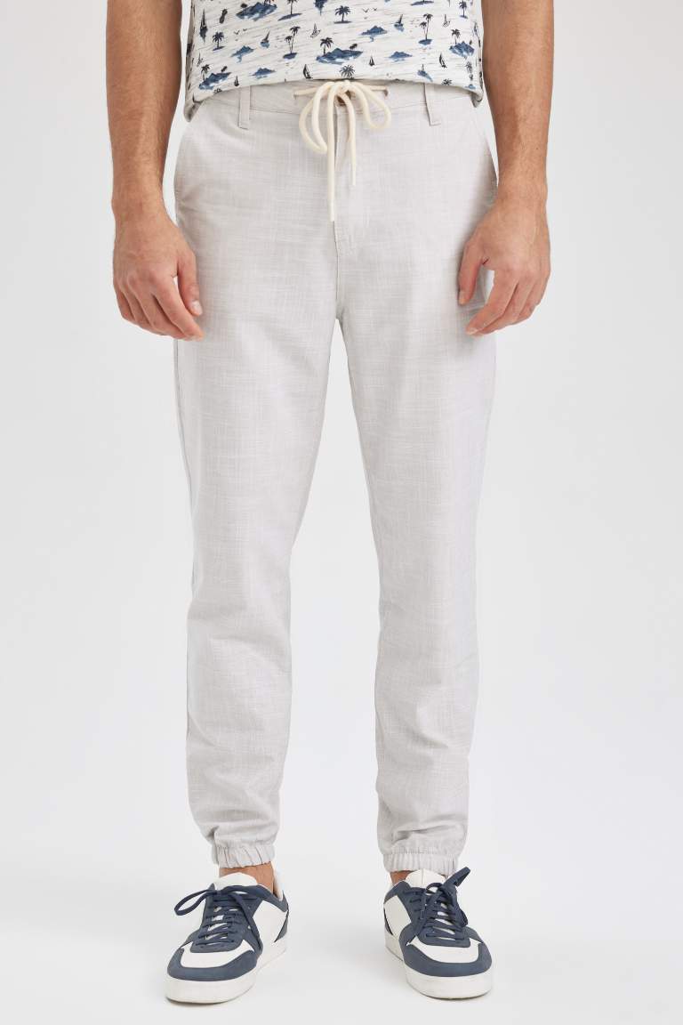 Beli Bağcıklı Keten Görünümlü Yazlık Jogger Pantolon