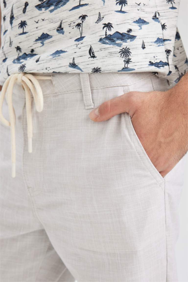Beli Bağcıklı Keten Görünümlü Yazlık Jogger Pantolon
