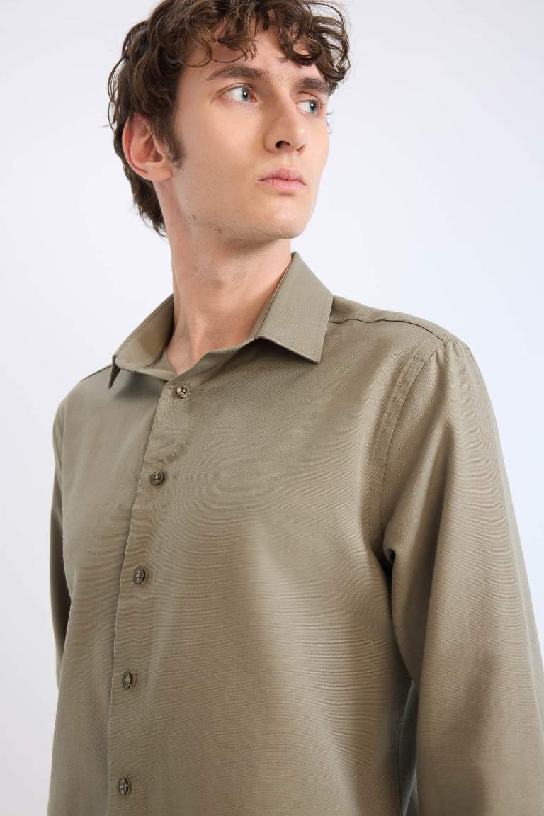 Slim Fit Polo Collar Oxford Long Sleeve Shirt