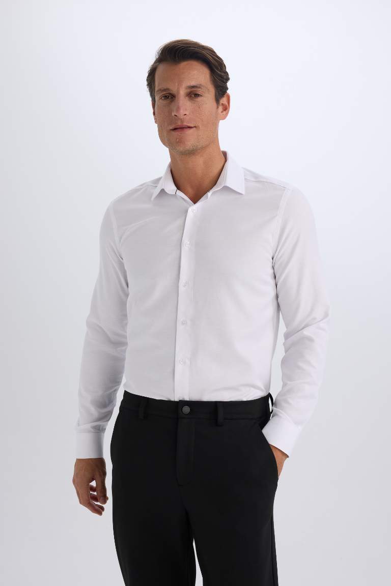 Slim Fit Polo Collar Oxford Long Sleeve Shirt