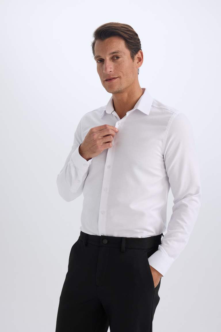 Slim Fit Polo Collar Oxford Long Sleeve Shirt