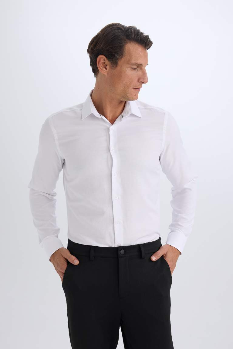 Slim Fit Polo Collar Oxford Long Sleeve Shirt