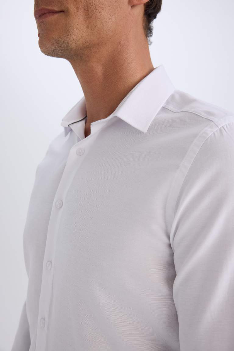 Slim Fit Polo Collar Oxford Long Sleeve Shirt