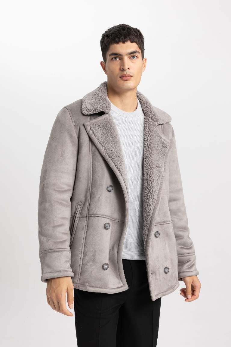 Slim Fit Dar Kesim Ceket Yaka Pelüş Astar Düğmeli Süet Mont