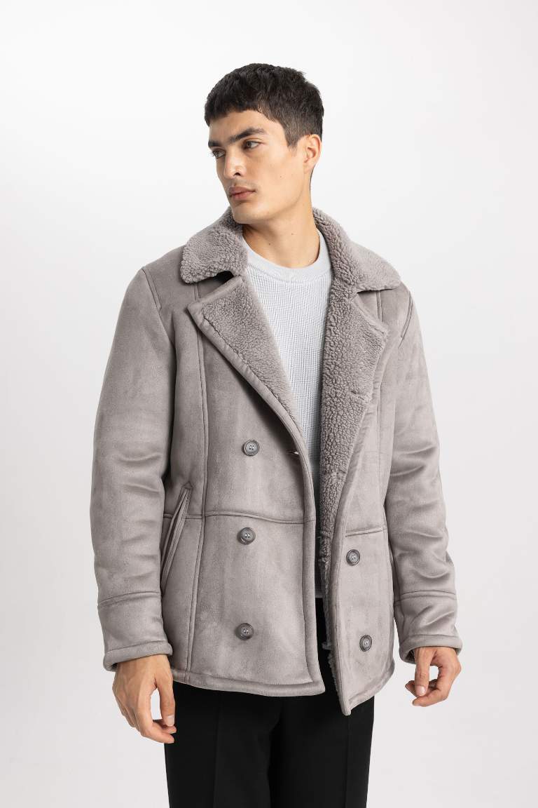 Slim Fit Dar Kesim Ceket Yaka Pelüş Astar Düğmeli Süet Mont
