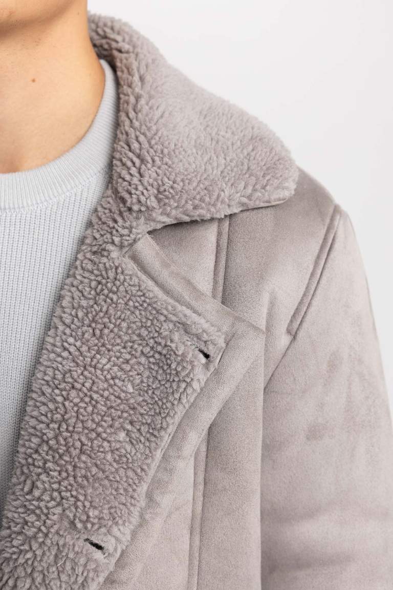 Slim Fit Dar Kesim Ceket Yaka Pelüş Astar Düğmeli Süet Mont