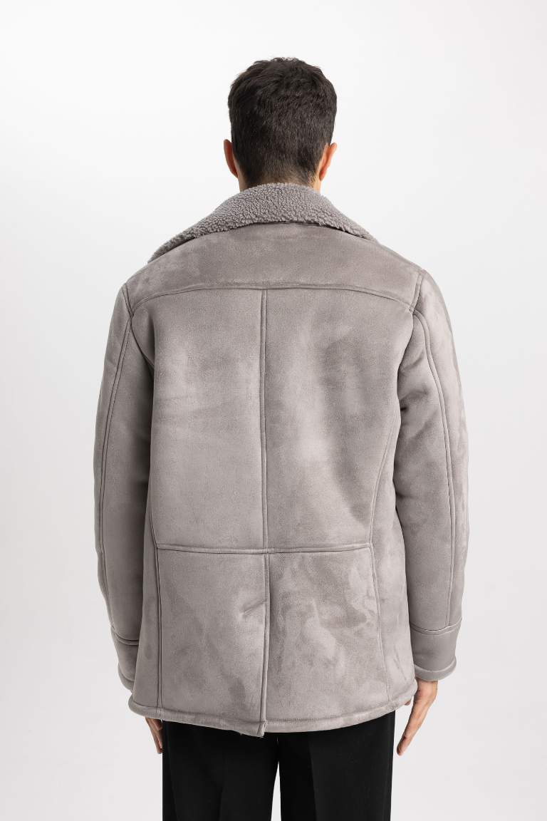 Slim Fit Dar Kesim Ceket Yaka Pelüş Astar Düğmeli Süet Mont