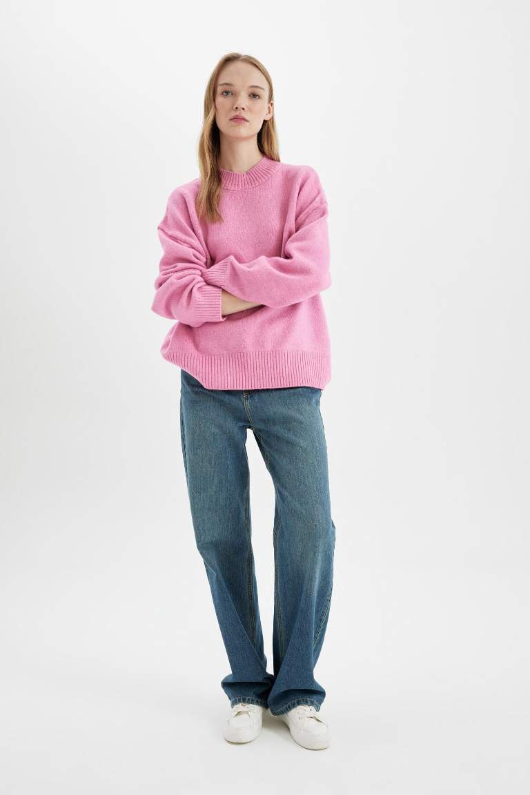 Oversize Fit Yarım Balıkçı Yaka Kazak