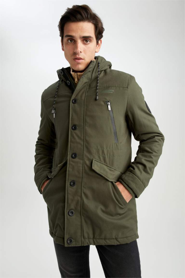 Slim Fit Kapüşonlu Pelüş Astar Parka
