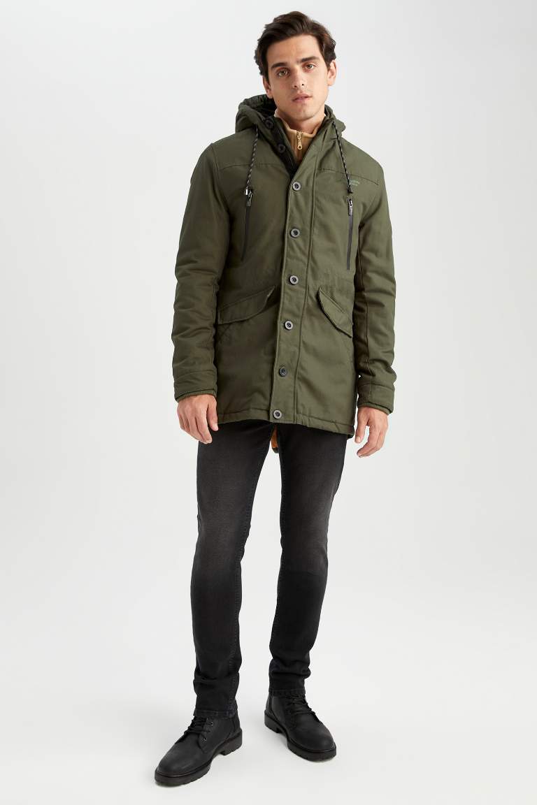 Slim Fit Kapüşonlu Pelüş Astar Parka