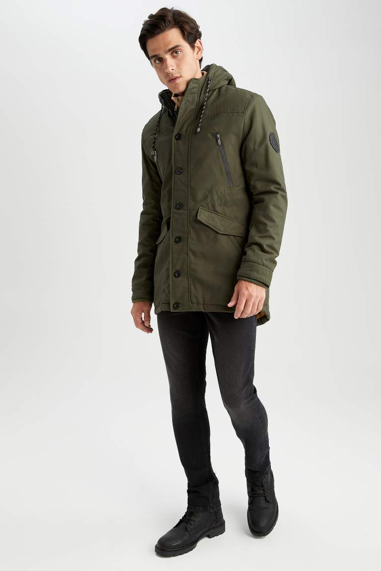 Slim Fit Kapüşonlu Pelüş Astar Parka