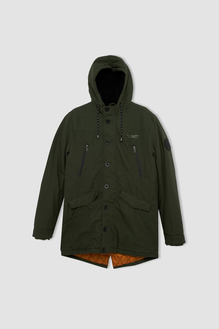 Slim Fit Kapüşonlu Pelüş Astar Parka