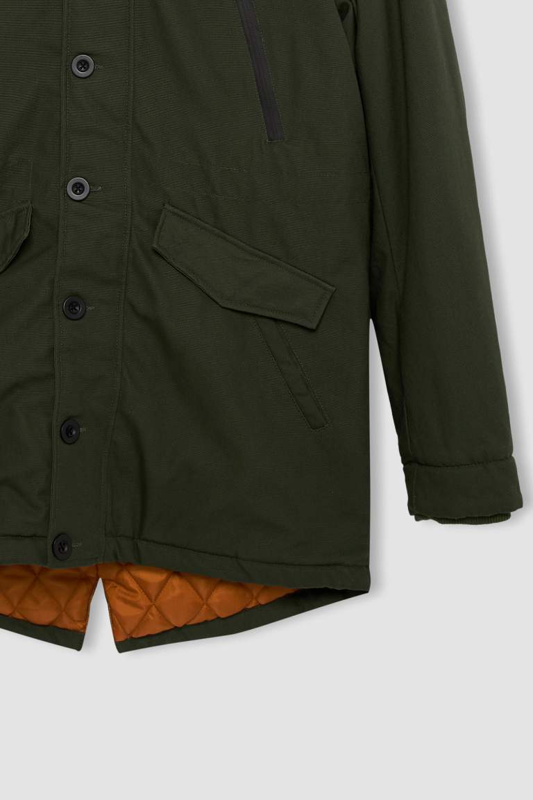 Slim Fit Kapüşonlu Pelüş Astar Parka