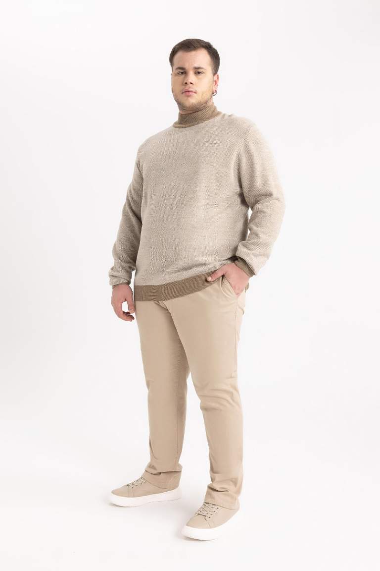 Regular Fit Color Block Turtleneck Knit Pullover