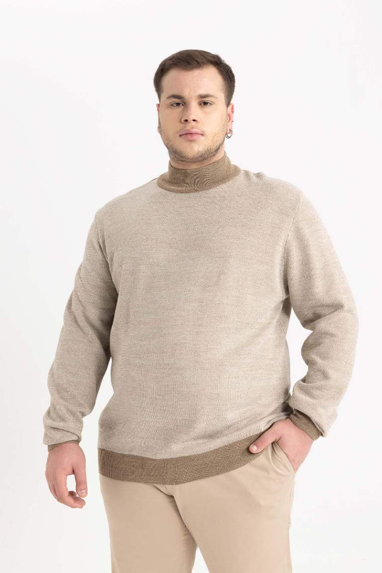 Regular Fit Color Block Turtleneck Knit Pullover