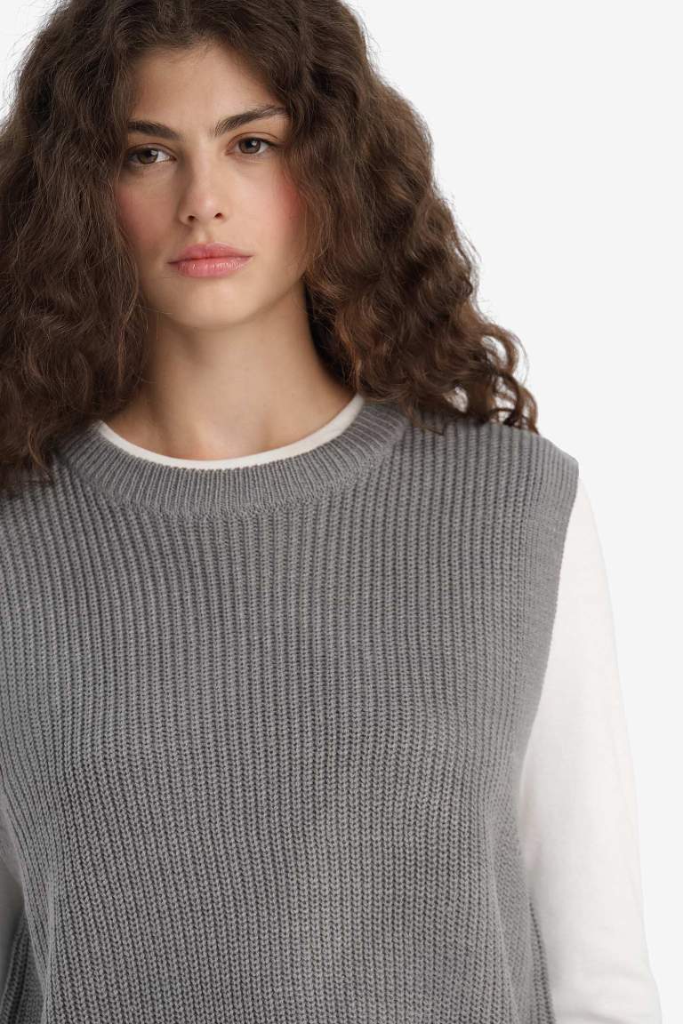 Oversize Geniş Kalıp Bisiklet Yaka Triko Süveter