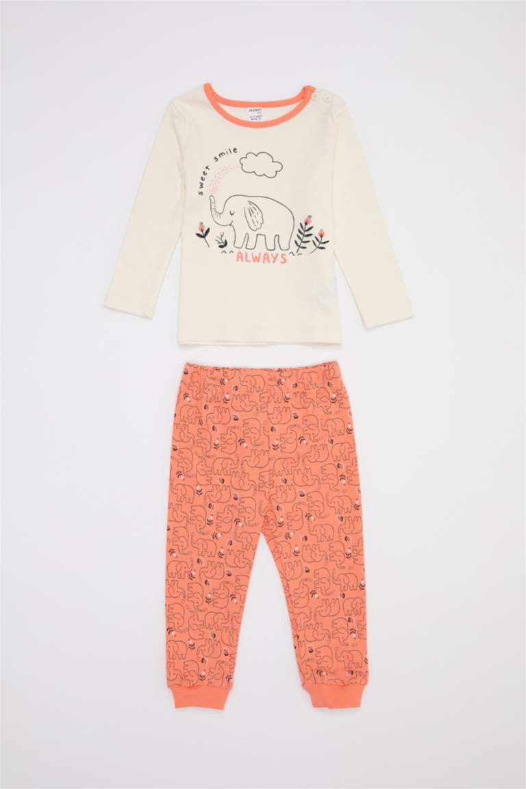 Ekru Kız Bebek Kız Bebek Baskılı Pijama Takımı 1543558