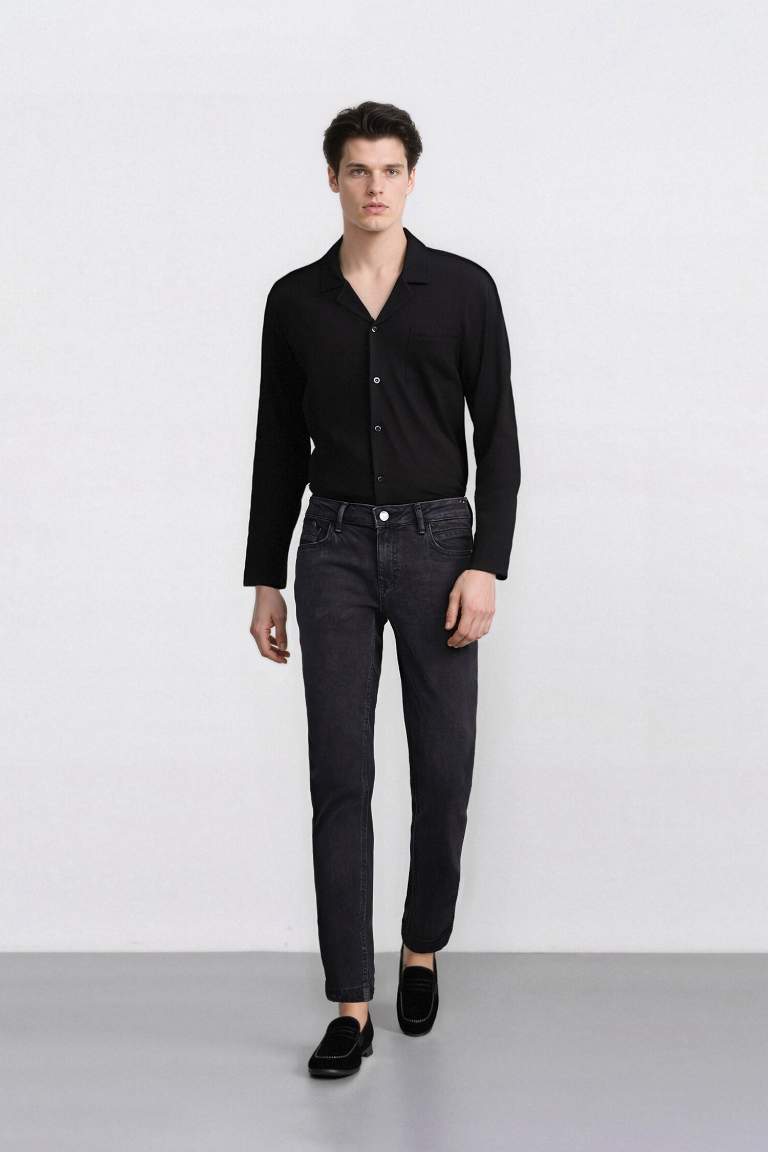Carlo Skinny Fit Ekstra Dar Kalıp Normal Bel Ekstra Dar Paça Siyah Jean Pantolon