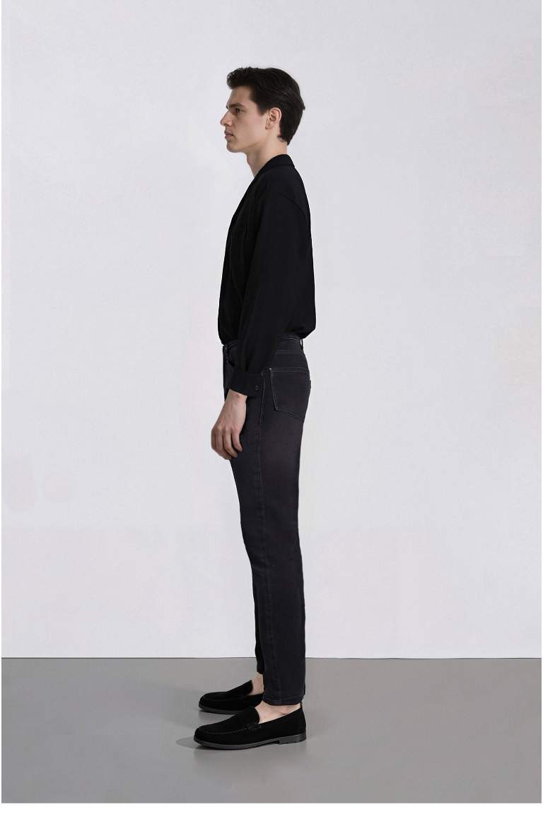 Carlo Skinny Fit Ekstra Dar Kalıp Normal Bel Ekstra Dar Paça Siyah Jean Pantolon