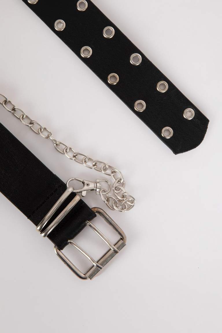 Women's Chain Detailed Faux Leather Belt