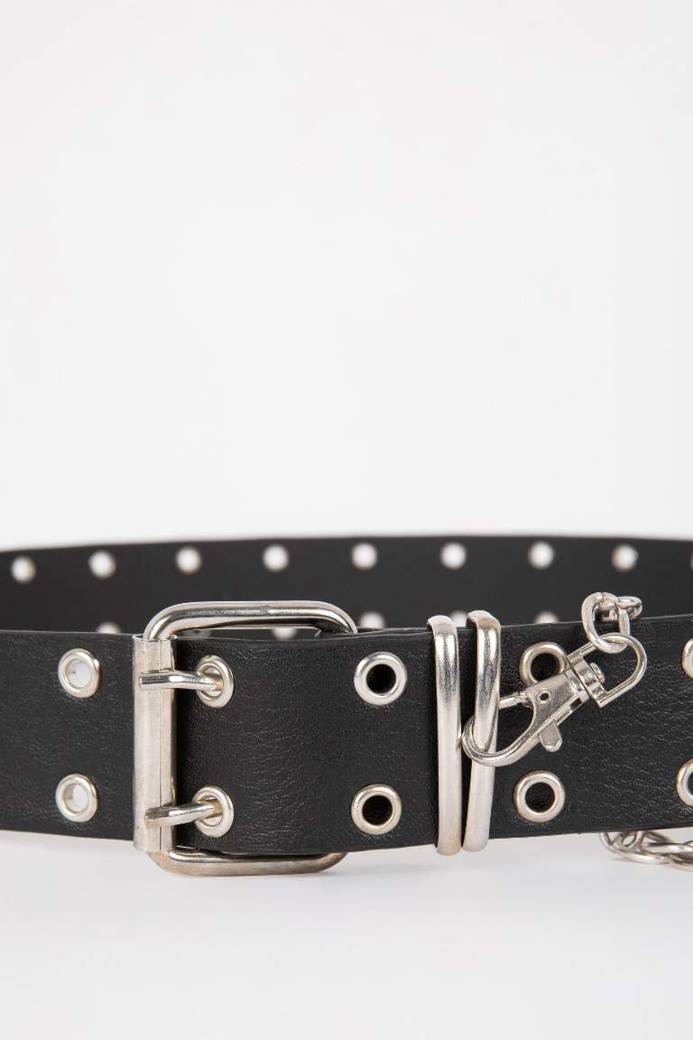 Women's Chain Detailed Faux Leather Belt