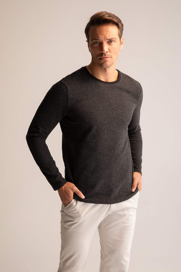 Slim Fit Bisiklet Yaka Uzun Kollu Basic Tişört