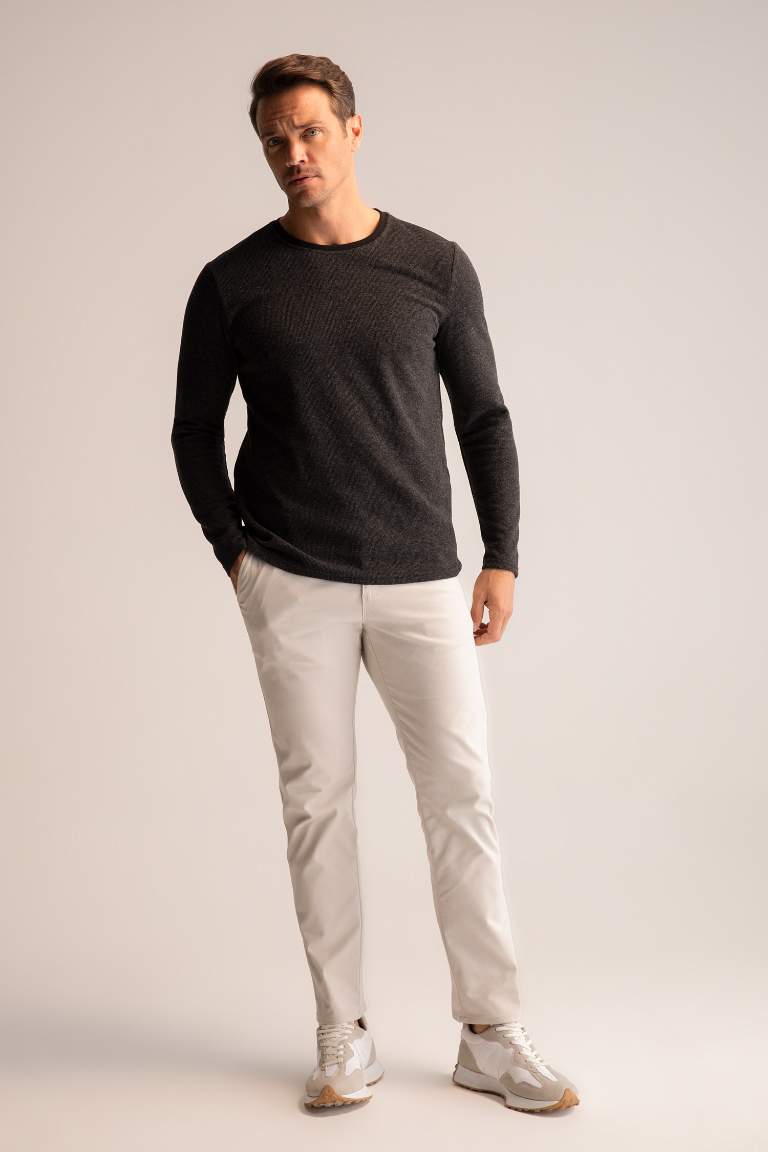 Slim Fit Bisiklet Yaka Uzun Kollu Basic Tişört