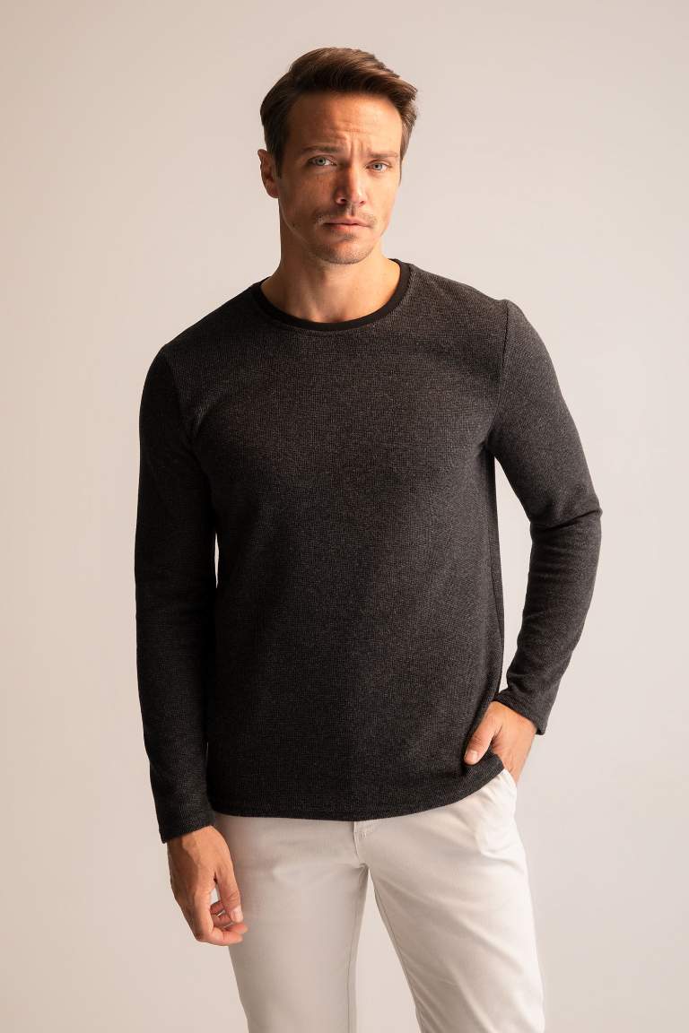 Slim Fit Bisiklet Yaka Uzun Kollu Basic Tişört