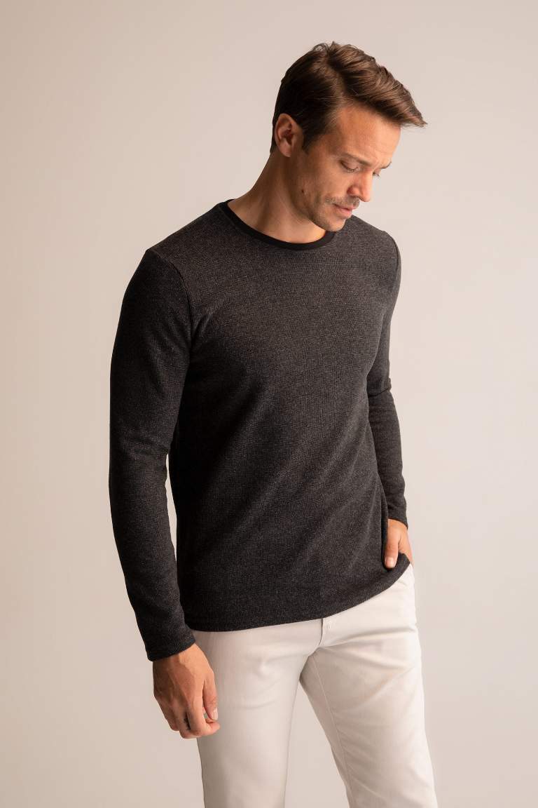 Slim Fit Bisiklet Yaka Uzun Kollu Basic Tişört