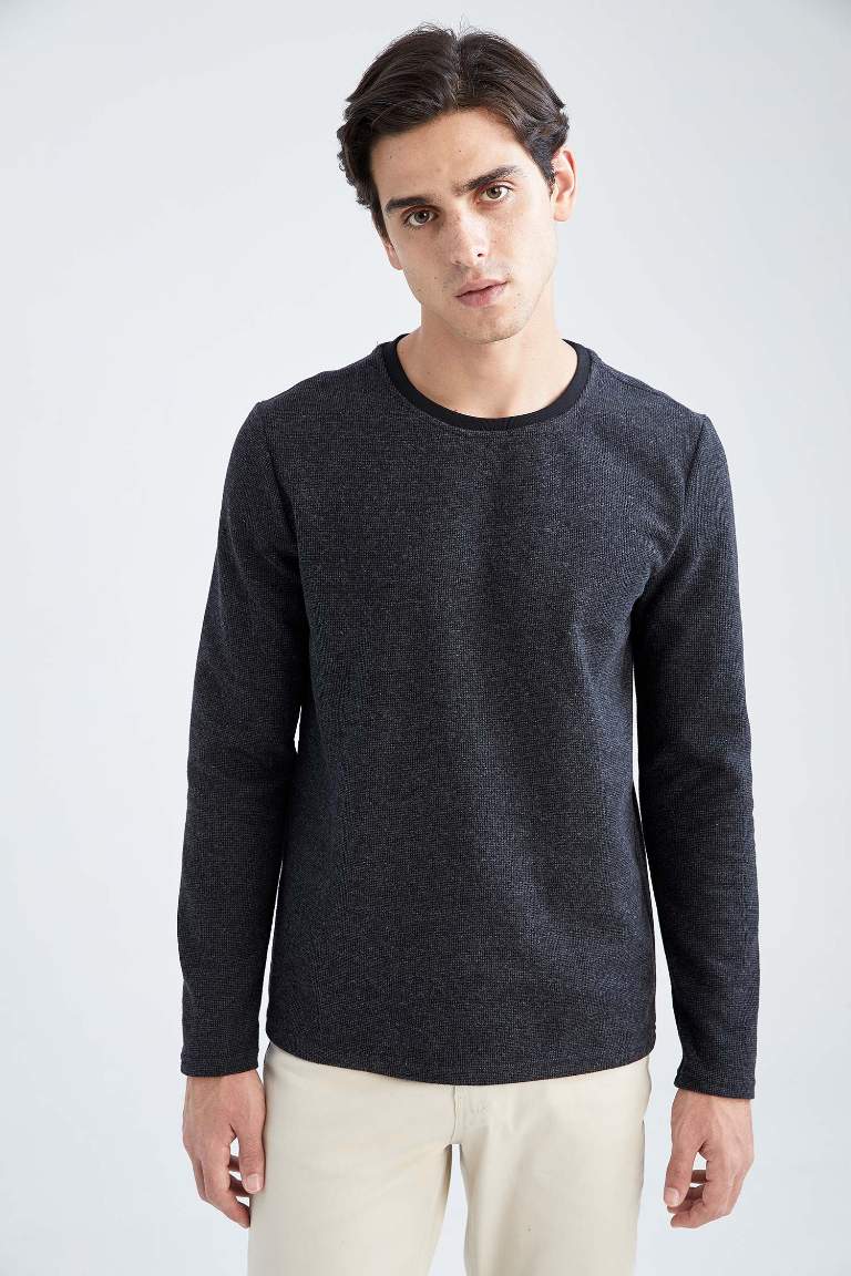 Slim Fit Bisiklet Yaka Uzun Kollu Basic Tişört