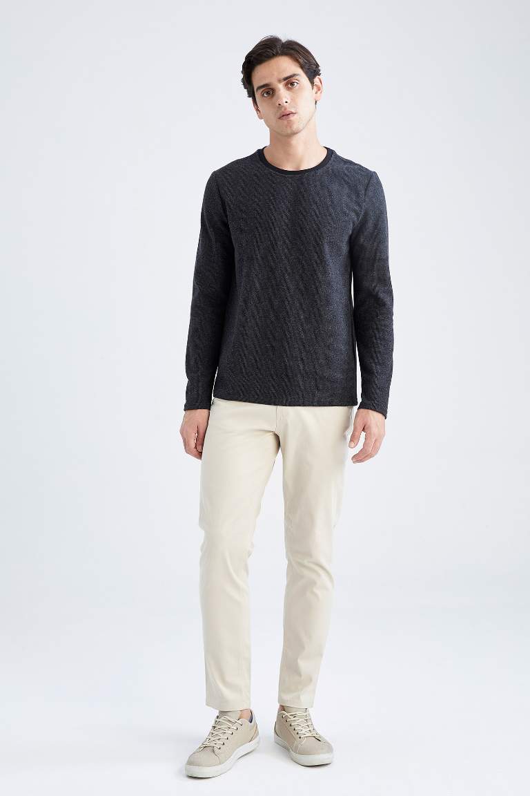 Slim Fit Bisiklet Yaka Uzun Kollu Basic Tişört