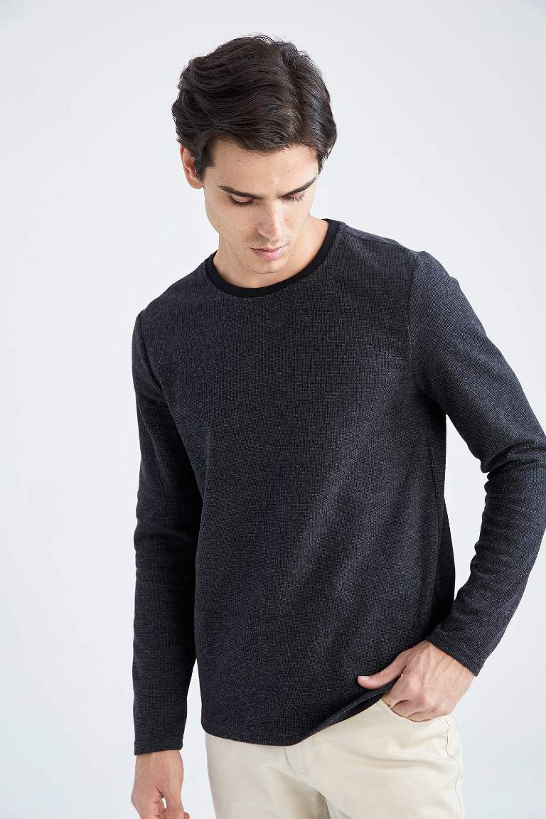 Slim Fit Bisiklet Yaka Uzun Kollu Basic Tişört