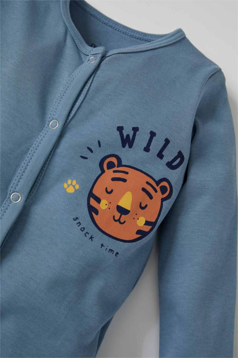 Mavi Erkek Bebek Erkek Bebek Sevimli Kaplan Baskı Çıtçıtlı