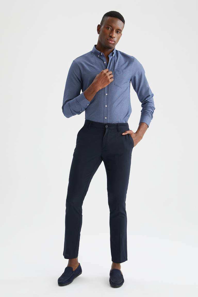 Navy MAN Slim Fit Long Sleeve Shirt 2384291 | DeFacto