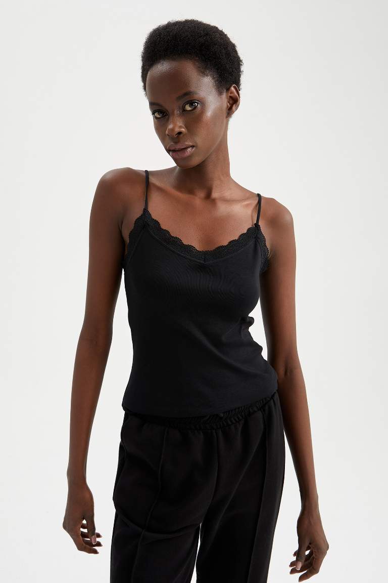 V Neck Strappy Lace Vest
