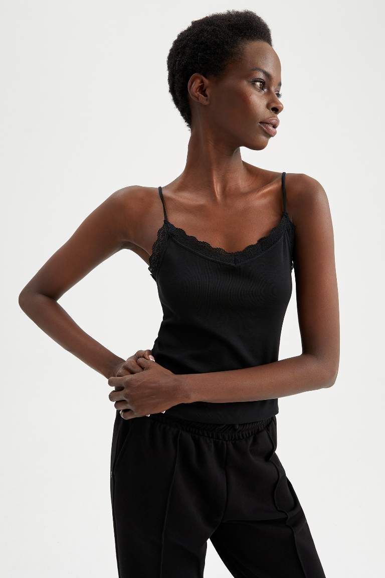 V Neck Strappy Lace Vest