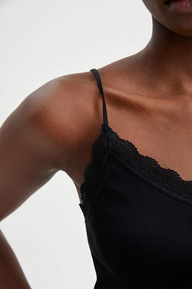 V Neck Strappy Lace Vest